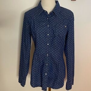 Guess The Natalie  Snap Micro Dot Denim Blouse Medium